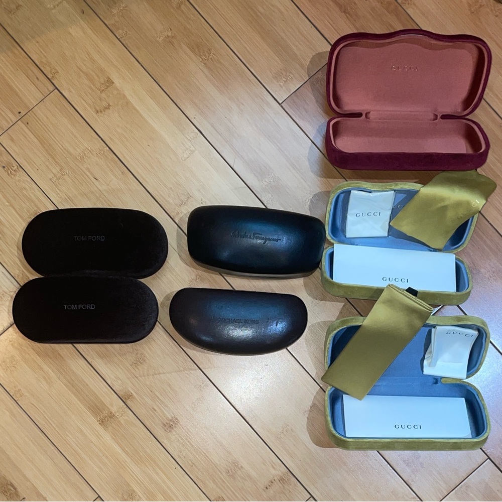 Gucci, Tom Ford, Salvatore Ferragamo, Sunglass Cases-Black, Brown, Red, & Green